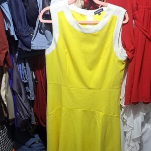 Bebe Vibrant Yellow Mini Dress with White Trim